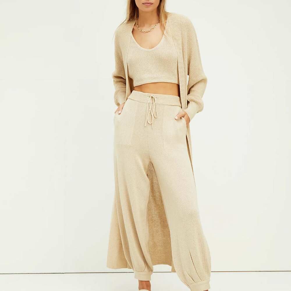 Free People Tan Full set w/Open-Front Cardigan